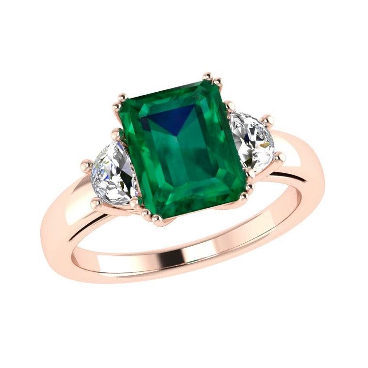 Emerald-Cut Emerald and Half Moon Diamond Ring - Thenetjeweler