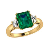 Emerald-Cut Emerald and Half Moon Diamond Ring - Thenetjeweler