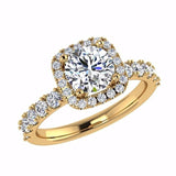 Cushion Halo Round Cut Diamond Engagement Ring 18K Gold - Thenetjeweler