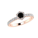 Hexagon Halo Black Diamond Ring - Thenetjeweler