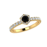 Hexagon Halo Black Diamond Ring - Thenetjeweler