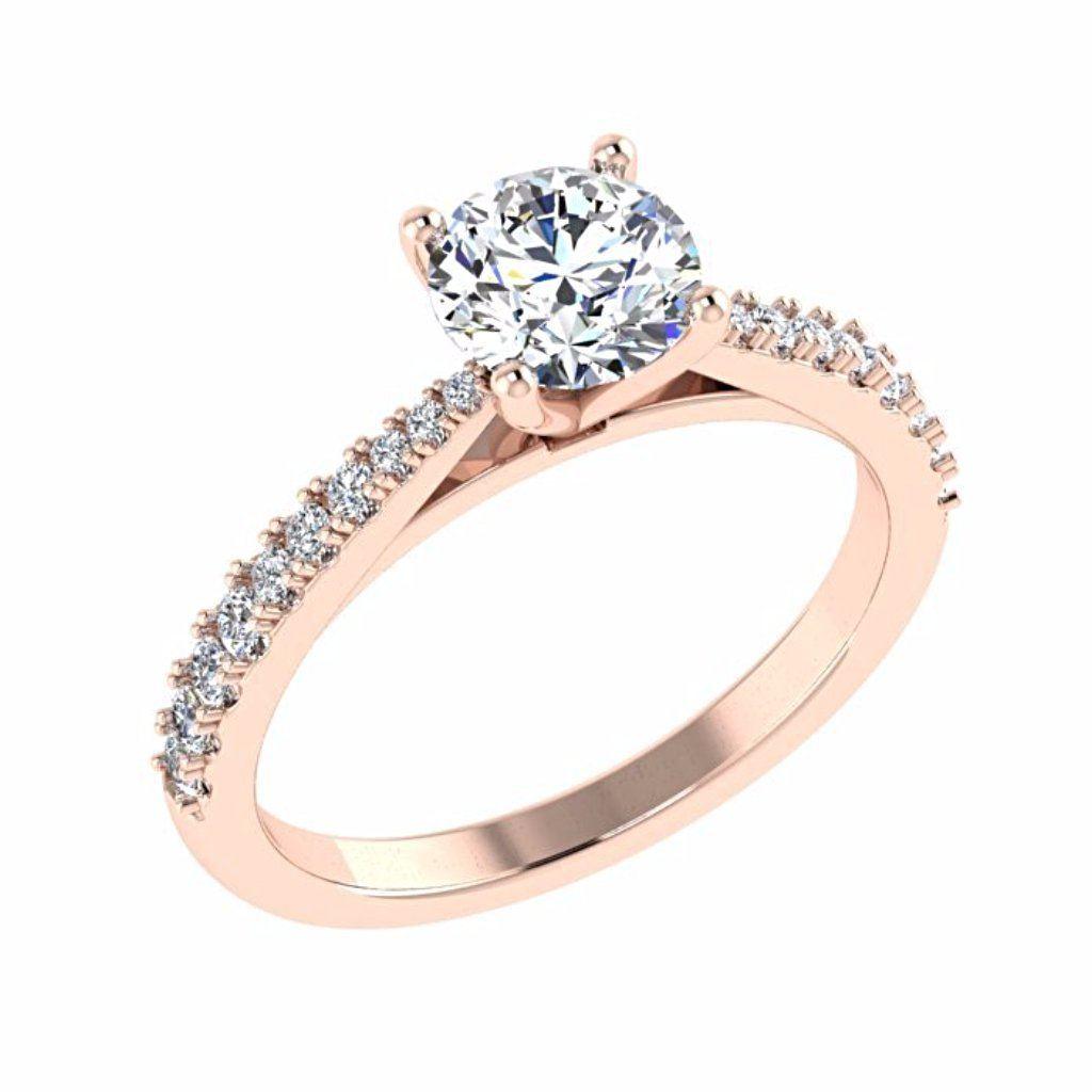 Round Diamond Side Stone Engagement Ring 18K Gold - Thenetjeweler