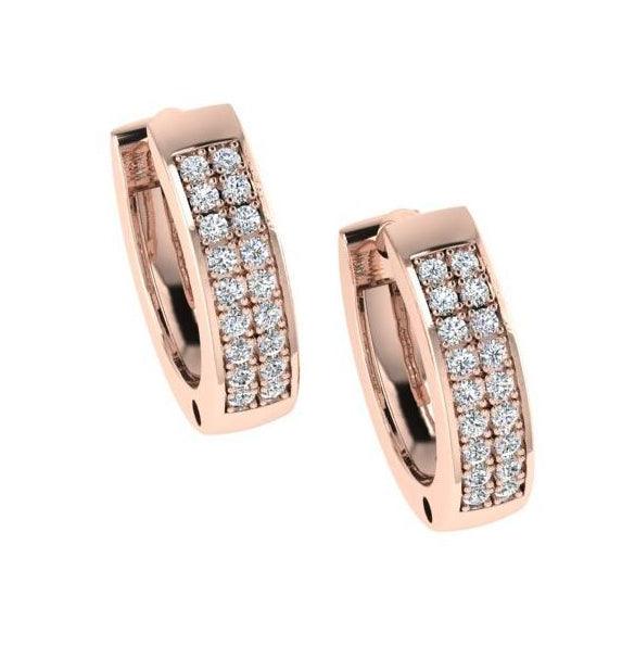 Huggie Hoop Earrings Rose Gold Two-Row Diamonds - Thenetjeweler