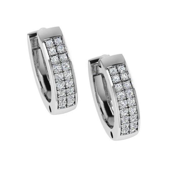 Diamond Huggie Hoop Earrings Two-Row 14k White Gold - Thenetjeweler