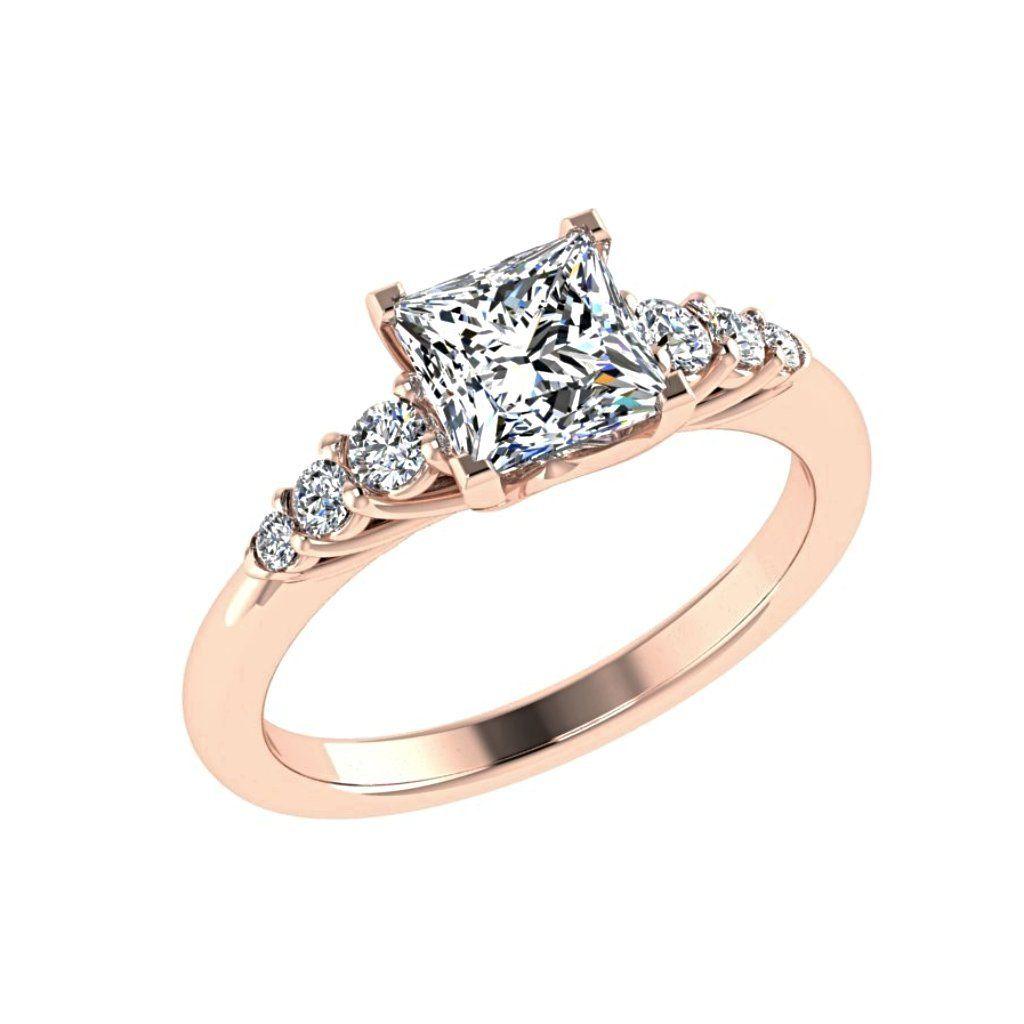 Princess Diamond Engagement Ring 6 Side Stones 18K Gold - Thenetjeweler