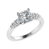Princess Diamond Engagement Ring 6 Side Stones 18K Gold - Thenetjeweler