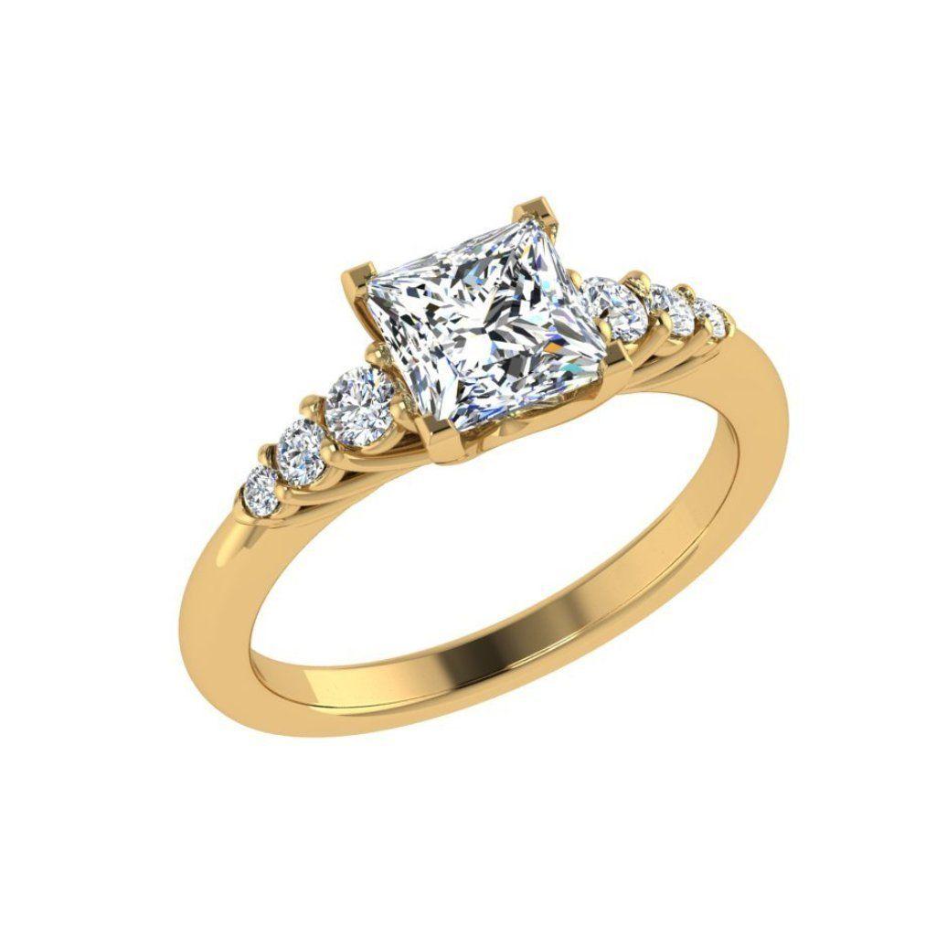 Princess Diamond Engagement Ring 6 Side Stones 18K Gold - Thenetjeweler