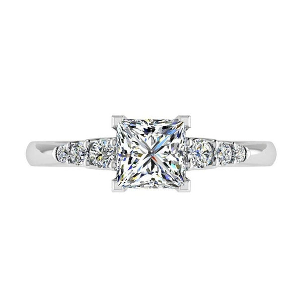 Princess Diamond Engagement Ring 6 Side Stones 18K Gold - Thenetjeweler