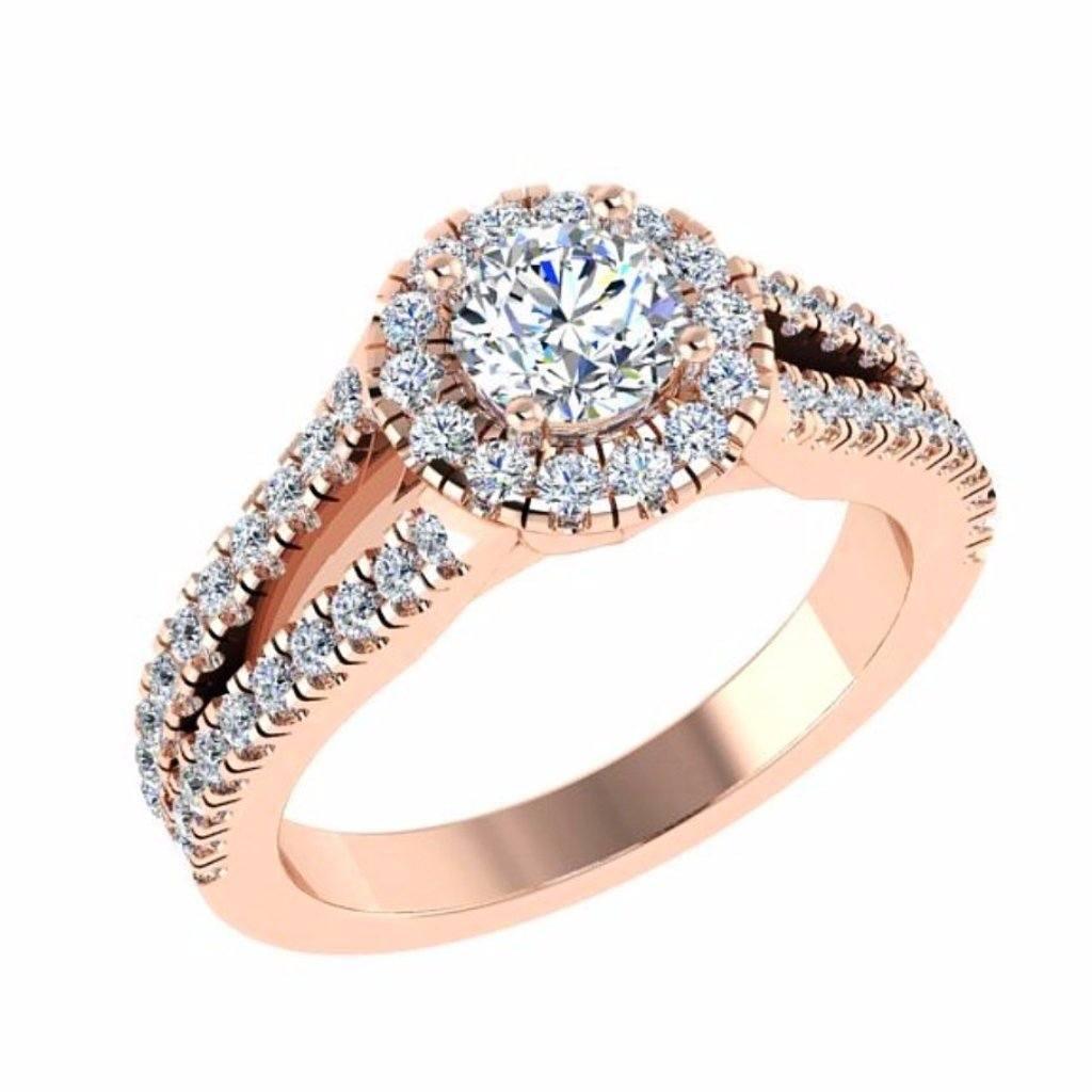 Round Diamond Halo Split Shank Engagement Ring 18K Gold - Thenetjeweler