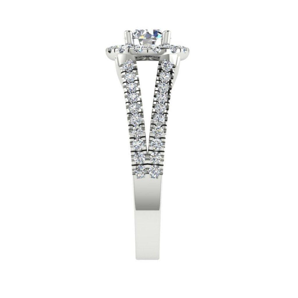 Round Diamond Halo Split Shank Engagement Ring 18K Gold - Thenetjeweler