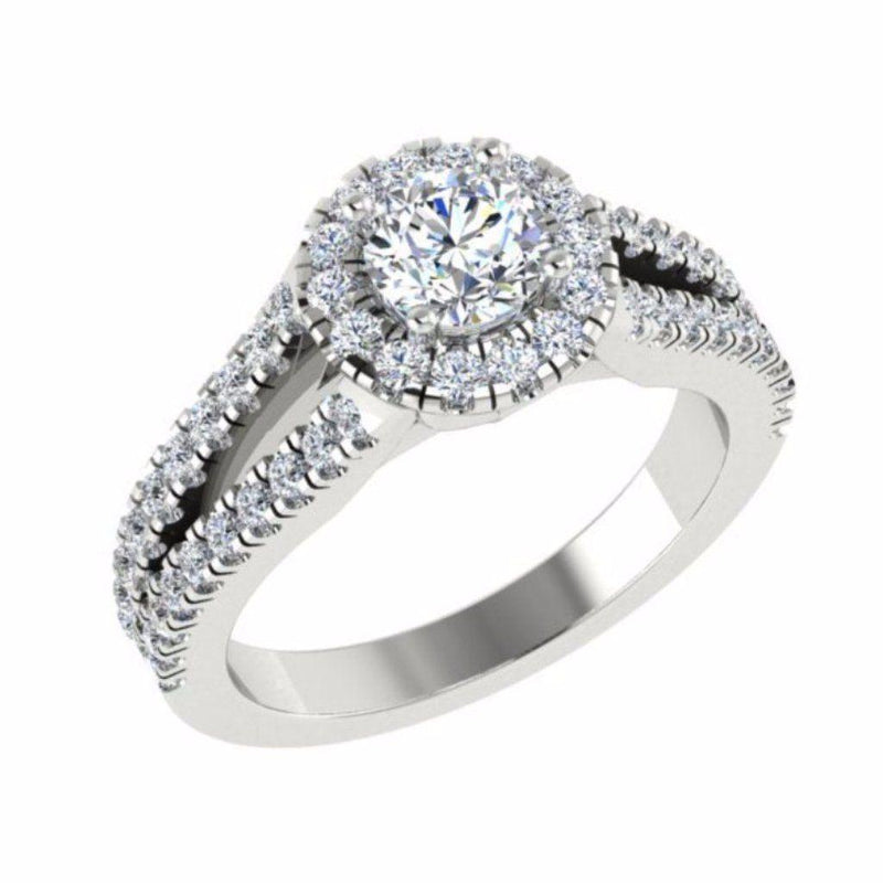 Round Diamond Halo Split Shank Engagement Ring 18K Gold - Thenetjeweler