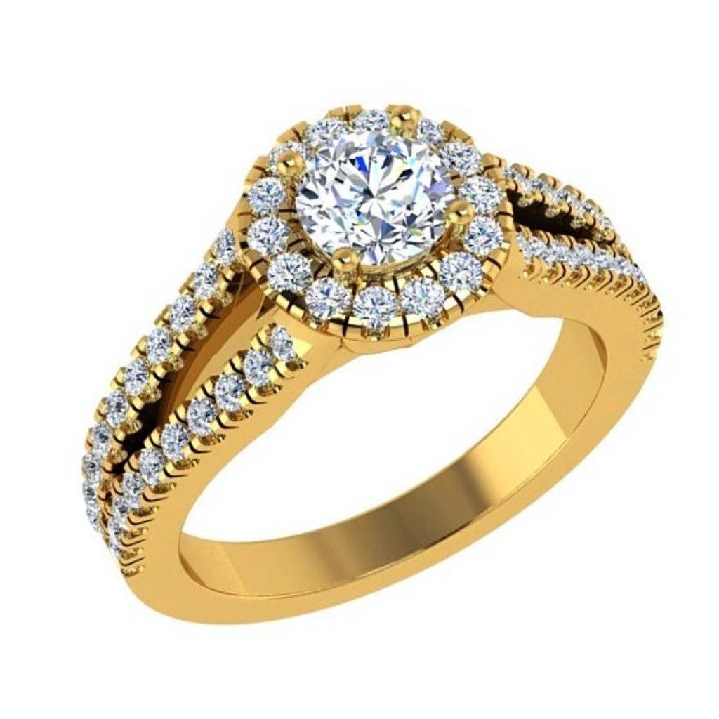 Round Diamond Halo Split Shank Engagement Ring 18K Gold - Thenetjeweler