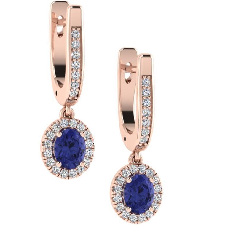 Oval Blue Sapphire and Diamond Earrings 18K Pink Gold - Thenetjeweler