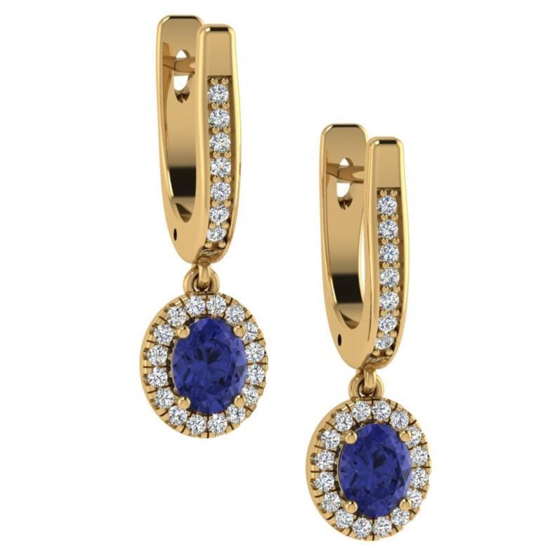 Oval cut Sapphire and Diamond Drop Earrings 18K White Gold - Thenetjeweler