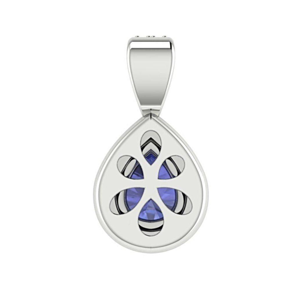 Sapphire Pear Shaped Diamond Halo Pendant 18K White Gold - Thenetjeweler
