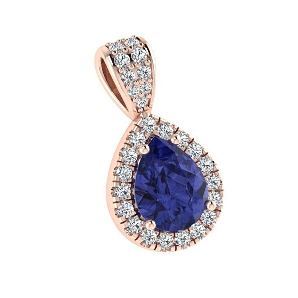 Sapphire Pear Shaped Diamond Halo Pendant 18K White Gold - Thenetjeweler