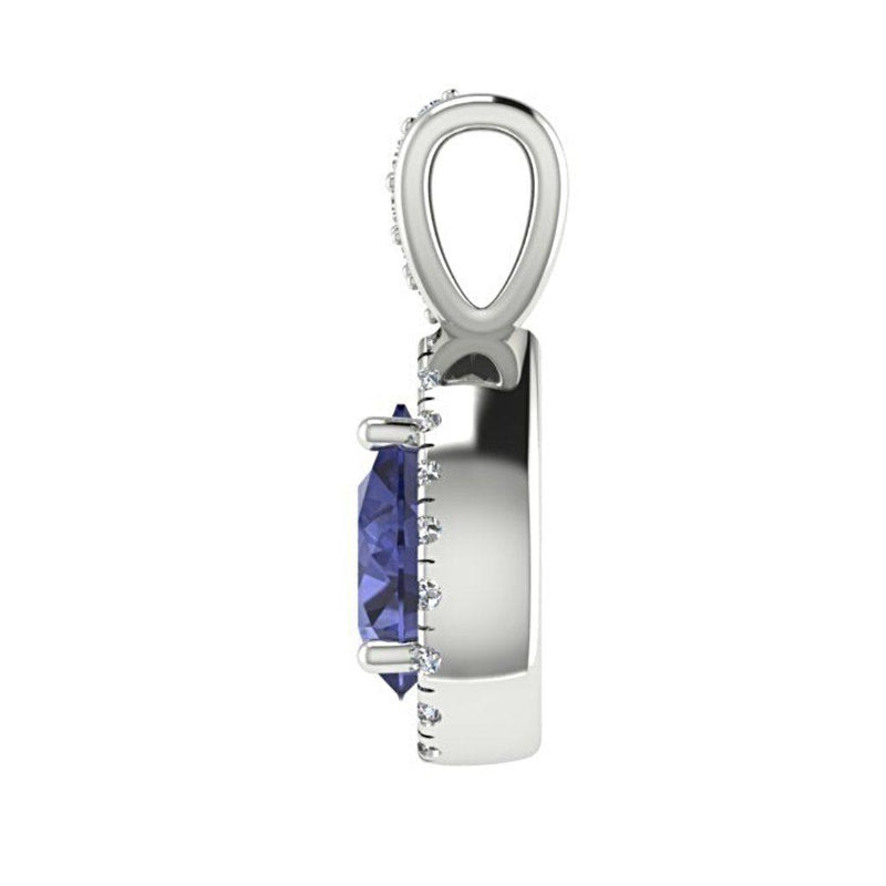 Sapphire Pear Shaped Diamond Halo Pendant 18K White Gold - Thenetjeweler