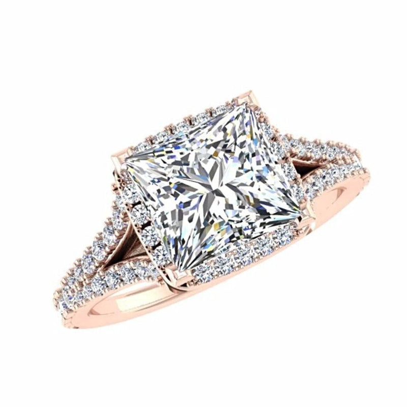 Princess Cut Halo Split Shank Engagement Ring - Thenetjeweler