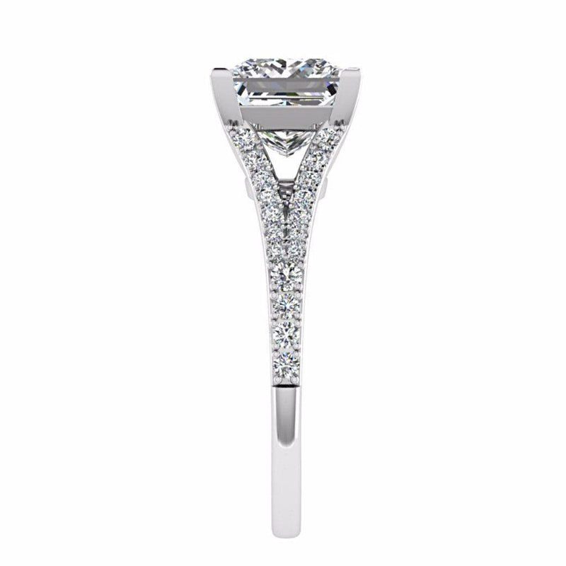 Princess Cut Split Shank Side Stone Diamond Engagement Ring 18K Gold - Thenetjeweler
