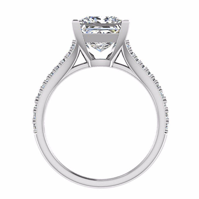 Princess Cut Split Shank Side Stone Diamond Engagement Ring 18K Gold - Thenetjeweler