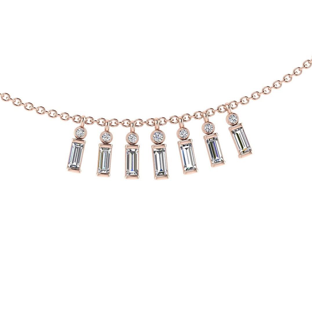 Baguette and Round Diamond Necklace 14K Gold - Thenetjeweler