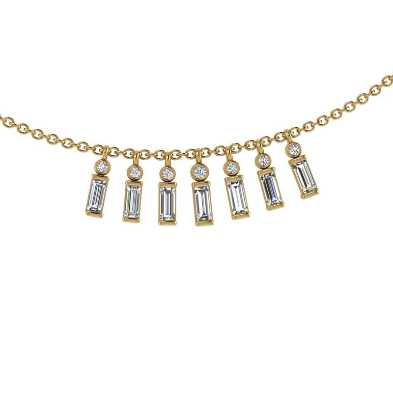 Baguette and Round Diamond Necklace 14K Gold - Thenetjeweler