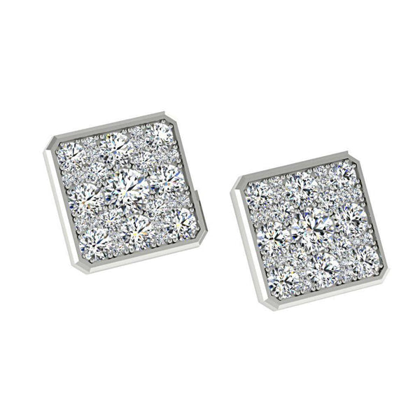 Square Diamond Earrings 18K White Gold - Thenetjeweler