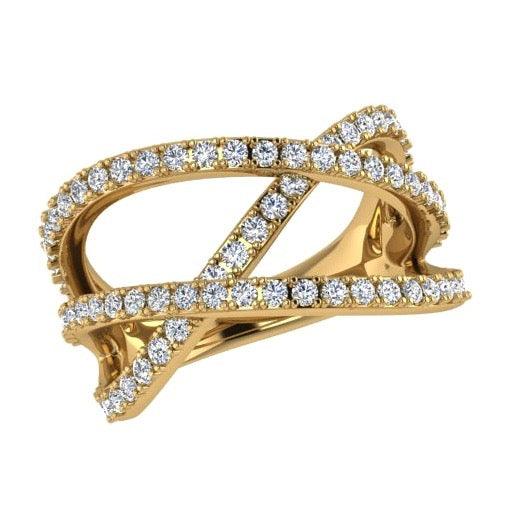 3 Way Diamond Crossover Ring 14K Gold - Thenetjeweler