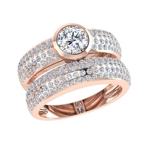 Pave Diamond Bezel Engagement Ring and Band Set - Thenetjeweler