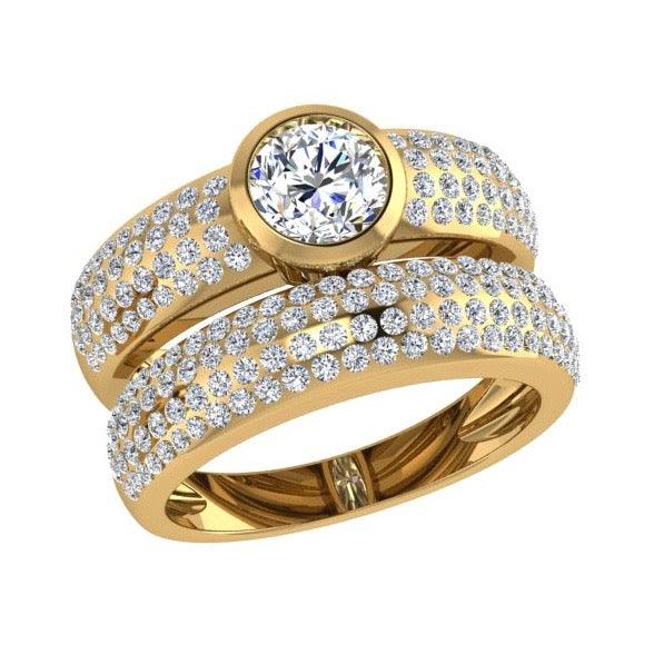 Pave Diamond Bezel Engagement Ring and Band Set - Thenetjeweler