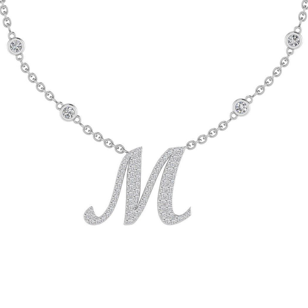 Diamond Initial M Pendant Necklace 18K Gold TheNetJeweler