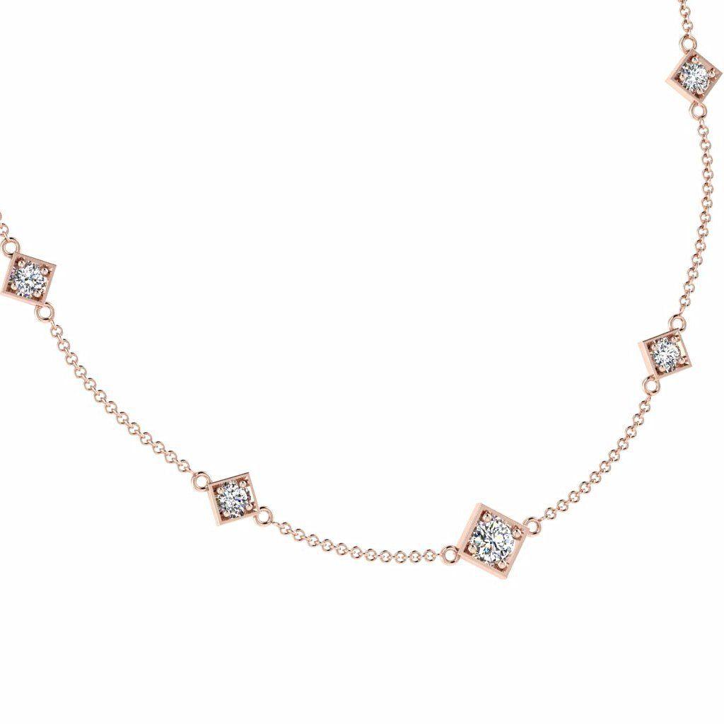 Square Setting Diamond-by-the-Yard Necklace 14K Gold - Thenetjeweler