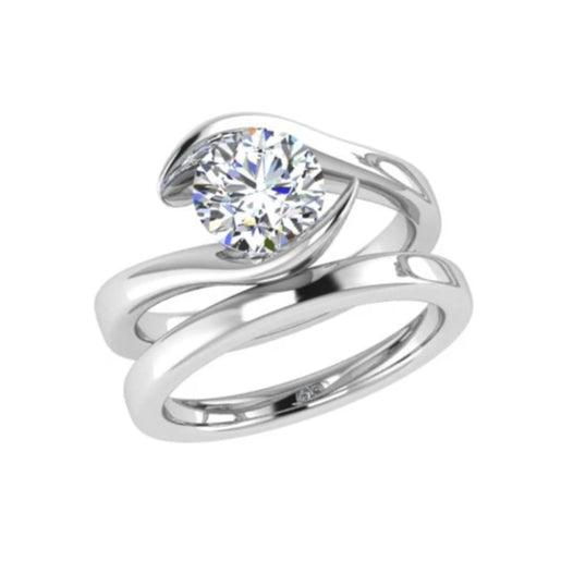 Round Diamond Solitaire Engagement Ring and Wedding Band Set - Thenetjeweler