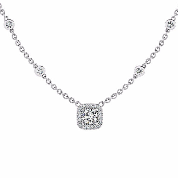 Cushion Halo Diamonds By The Yard Necklace 18K Gold - Thenetjeweler