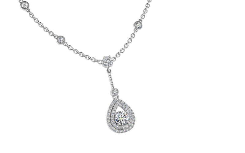 Pear Halo Diamond Pendant Necklace 18K Gold 0.65 ct.tw - Thenetjeweler