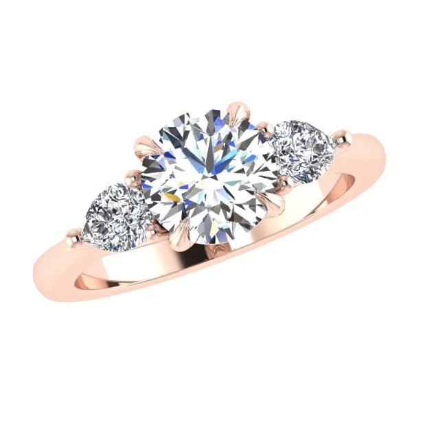 Round & Pear Shape Three Stone Diamond Engagement Ring 18K Gold - Thenetjeweler