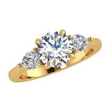 Round & Pear Shape Three Stone Diamond Engagement Ring 18K Gold - Thenetjeweler