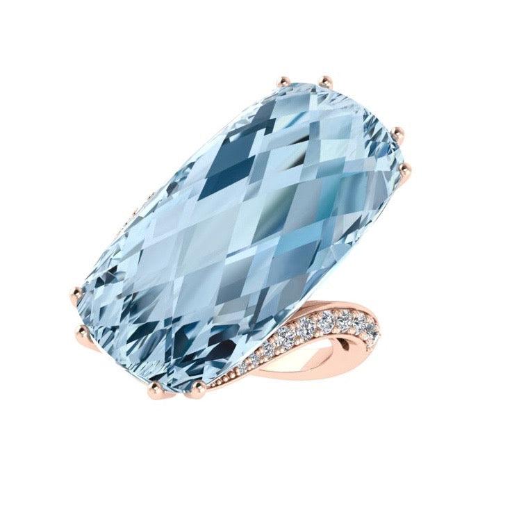 Large Cushion Blue Topaz and Diamond Ring 18K Gold - Thenetjeweler