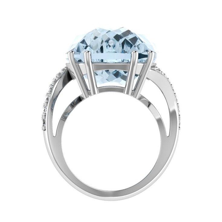 Large Cushion Blue Topaz and Diamond Ring 18K Gold - Thenetjeweler