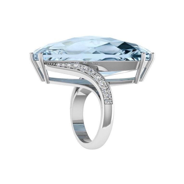 Large Cushion Blue Topaz and Diamond Ring 18K Gold - Thenetjeweler