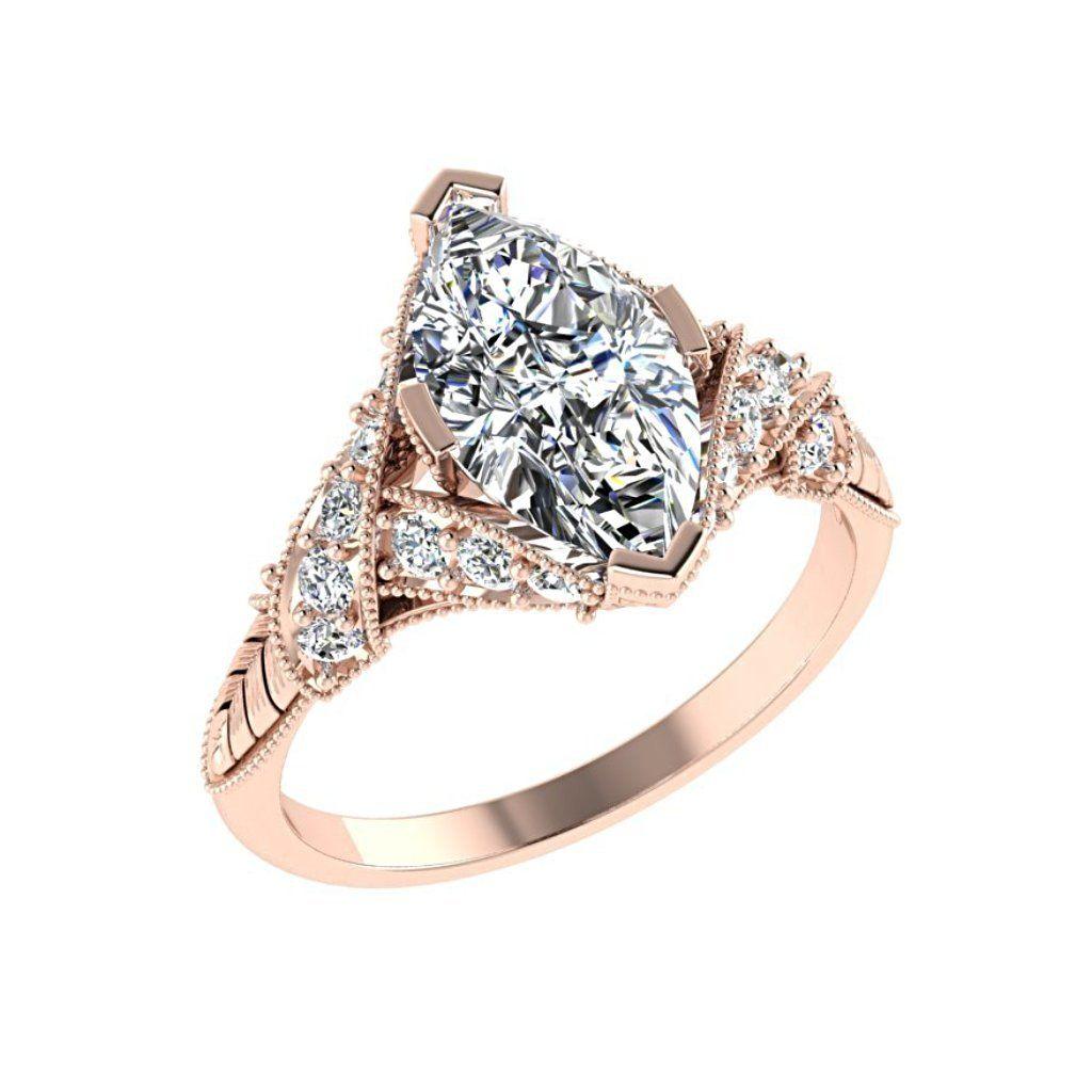 Marquise Diamond Side Stone Twisted Band Engagement Ring 18K White Gold (0.26 ct.t.w.) - Thenetjeweler