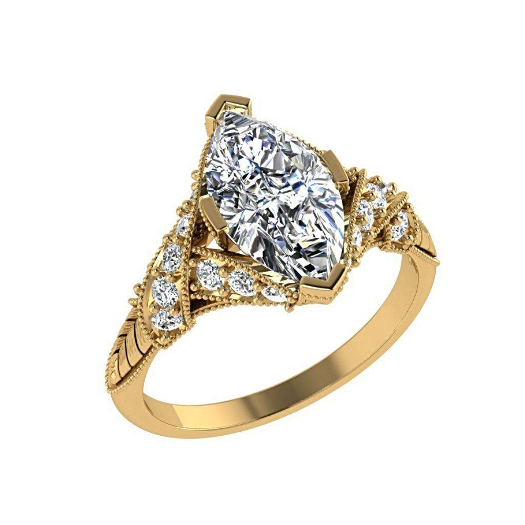 Marquise Diamond Side Stone Twisted Band Engagement Ring 18K White Gold (0.26 ct.t.w.) - Thenetjeweler