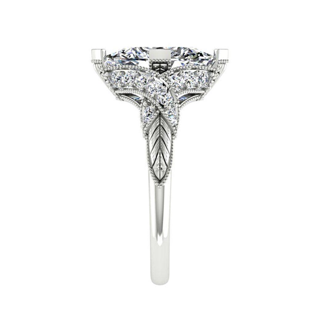 Marquise Diamond Side Stone Twisted Band Engagement Ring 18K White Gold (0.26 ct.t.w.) - Thenetjeweler