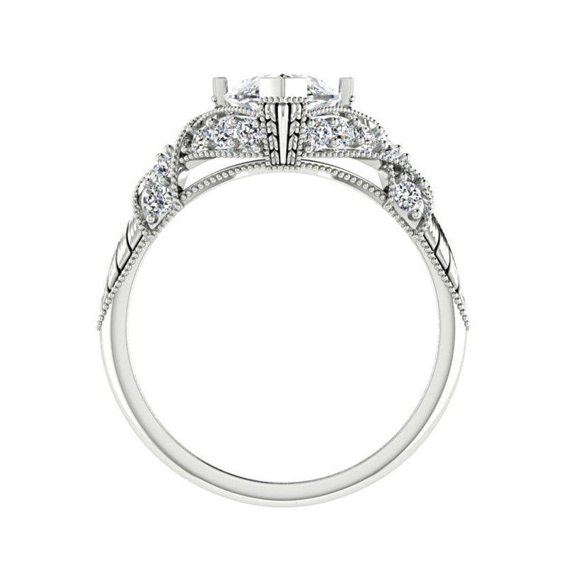 Marquise Diamond Side Stone Twisted Band Engagement Ring 18K White Gold (0.26 ct.t.w.) - Thenetjeweler