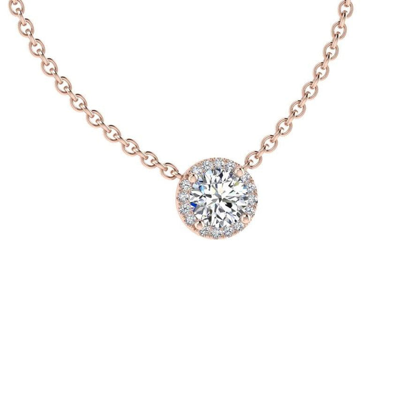 Round Diamond Halo Pendant Necklace 14K Gold - Thenetjeweler
