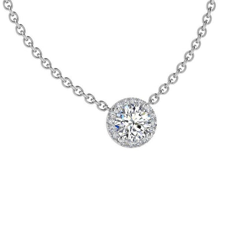 Round Diamond Halo Pendant Necklace 14K Gold - Thenetjeweler