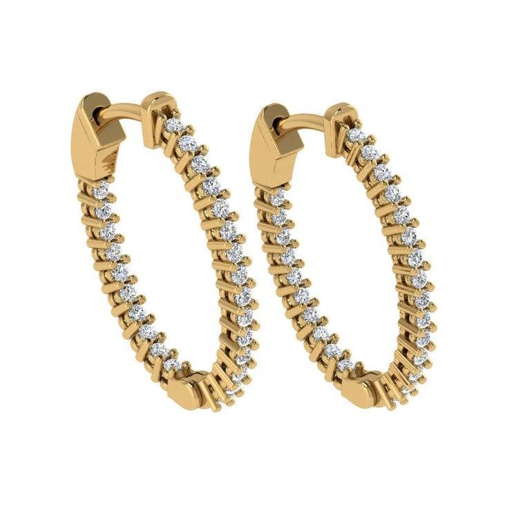 Diamond Inside Out Hoop Earrings 14K Gold 0.75 ct. tw - Thenetjeweler