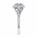 Princess Halo Diamond Engagement Ring with Fancy Side Stones 18K White Gold - Thenetjeweler