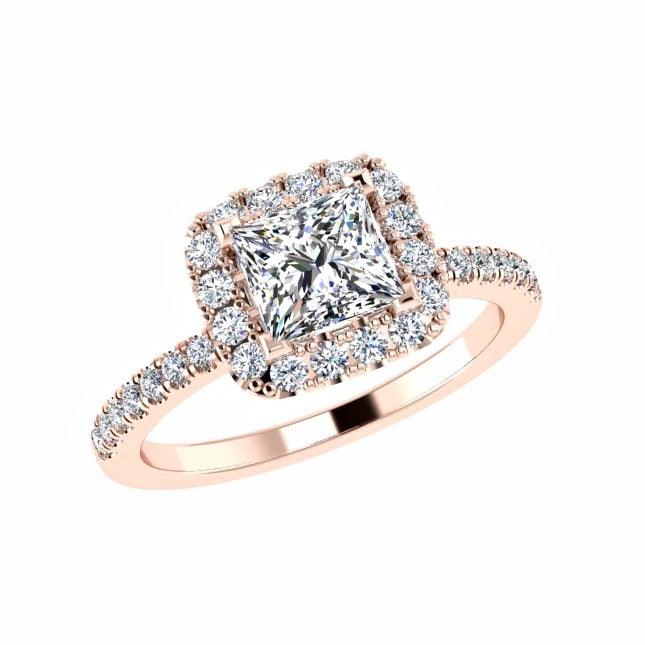 Princess cut diamond halo engagement ring 18K Gold - Thenetjeweler
