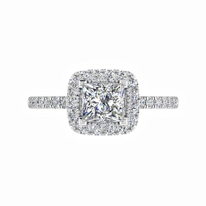 Princess cut diamond halo engagement ring 18K Gold - Thenetjeweler